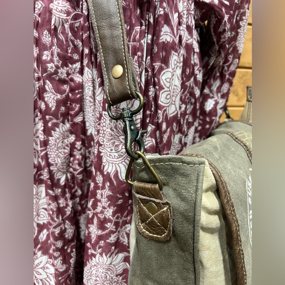 Myra Bag Crossbody Messenger – Canvas & Leather Military Stamp Rustic Boho Style - Picture 6 of 16